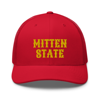 Michigan 'Mitten State' Trucker Hat (Western Font) | Gold Embroidery