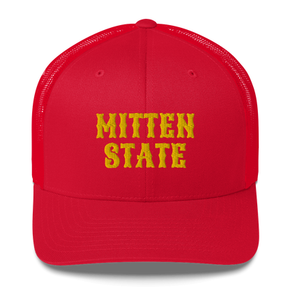 Michigan 'Mitten State' Trucker Hat (Western Font) | Gold Embroidery