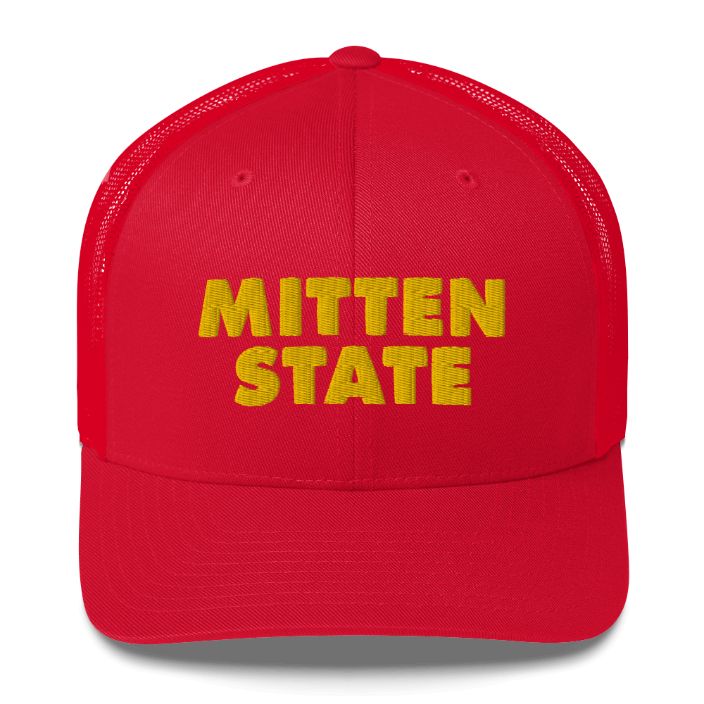 Michigan 'Mitten State' Trucker Hat (Geometric Sans Font) | Gold Embroidery