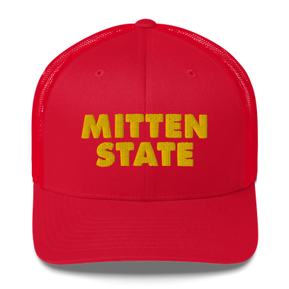 Michigan 'Mitten State' Trucker Hat (Geometric Sans Font) | Gold Embroidery