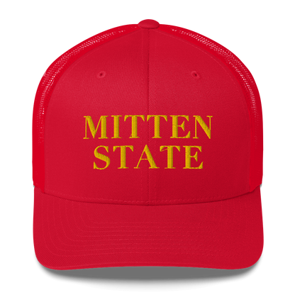 Michigan 'Mitten State' Trucker Hat (Didone Font) | Gold Embroidery