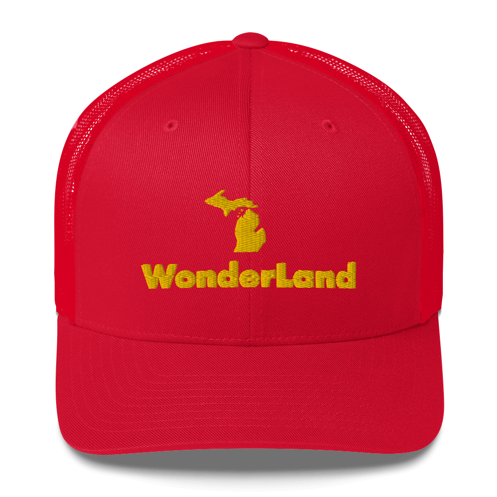 Michigan 'Wonderland' Trucker Hat (Geometric Sans Font) | Gold Embroidery