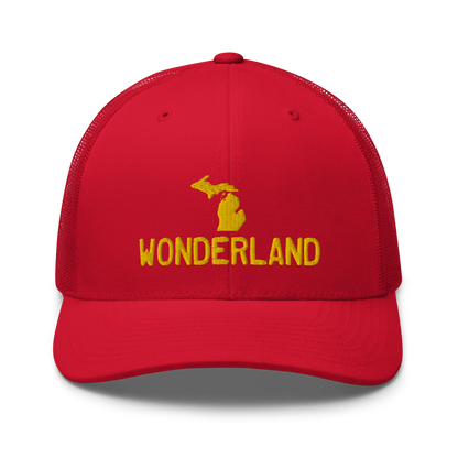 Michigan 'Wonderland' Trucker Hat (Licence Plate Font) | Gold Embroidery