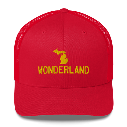 Michigan 'Wonderland' Trucker Hat (Licence Plate Font) | Gold Embroidery