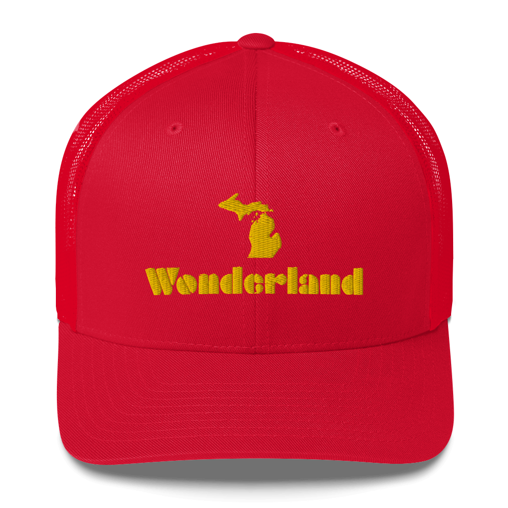 Michigan 'Wonderland' Trucker Hat (Art Deco Font) | Gold Embroidery