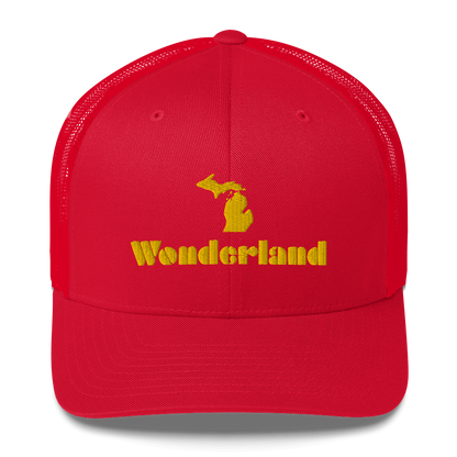 Michigan 'Wonderland' Trucker Hat (Art Deco Font) | Gold Embroidery