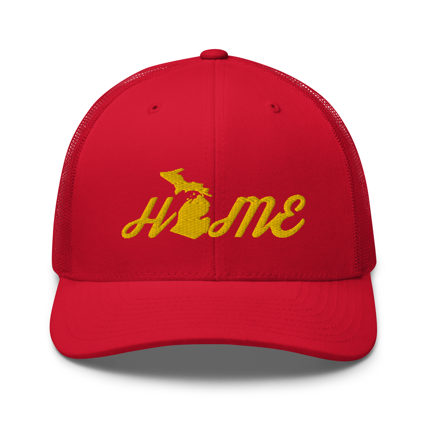 Michigan 'Home' Trucker Hat (Script Font) | Gold Embroidery