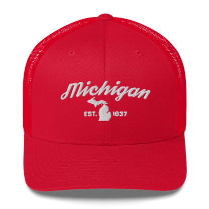 'Michigan EST 1837' Trucker Hat (Script Font)