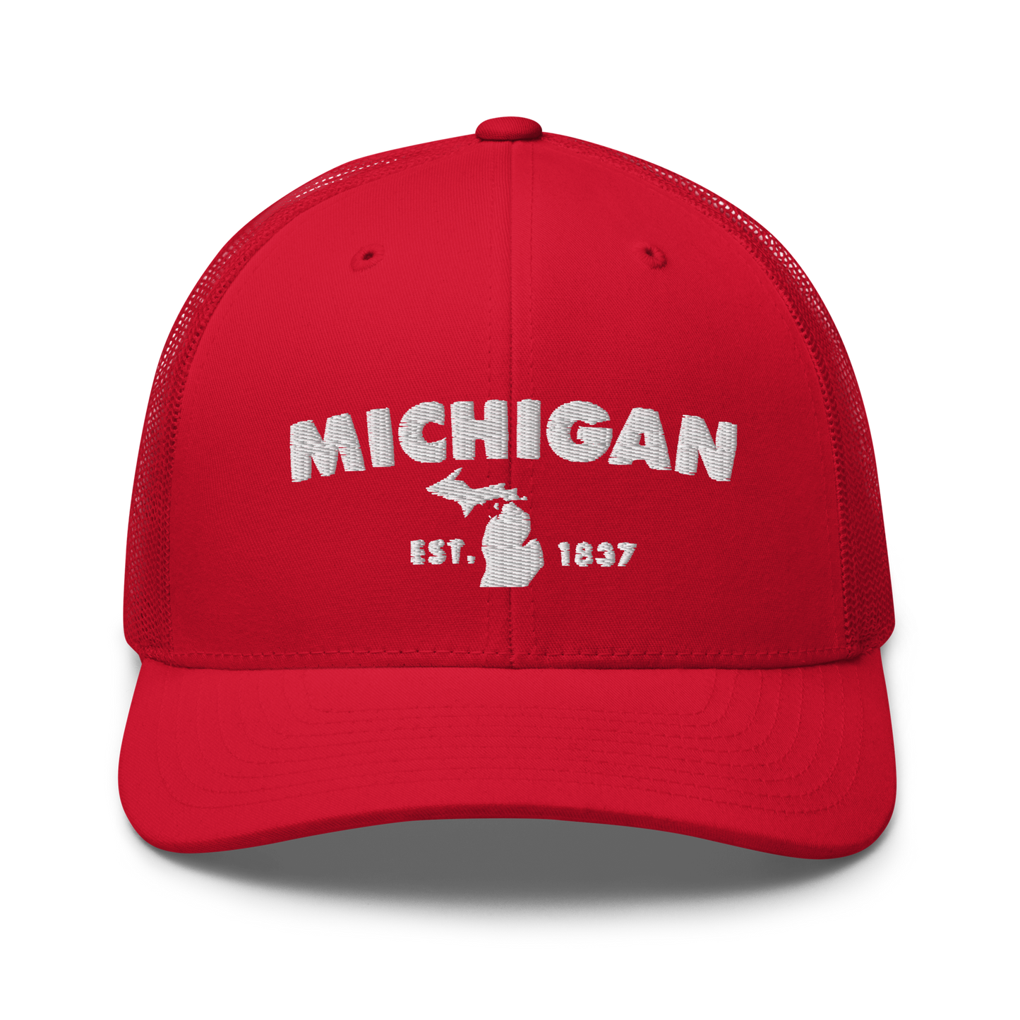 'Michigan EST 1837' Trucker Hat (Geometric Sans Font)