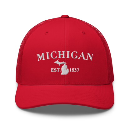 'Michigan EST 1837' Trucker Hat (Didone Font)