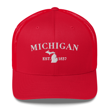 'Michigan EST 1837' Trucker Hat (Didone Font)