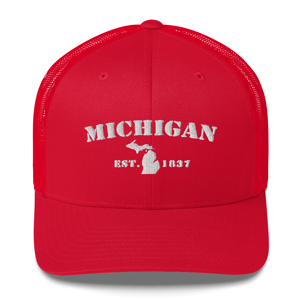 'Michigan EST 1837' Trucker Hat (Army Font)