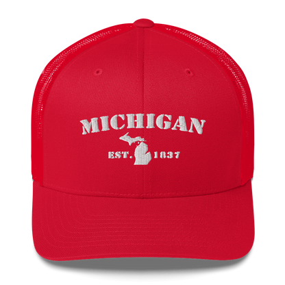 'Michigan EST 1837' Trucker Hat (Army Font)