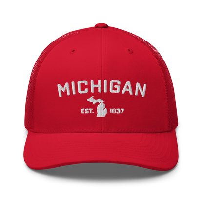 'Michigan EST 1837' Trucker Hat (Athletic Font)