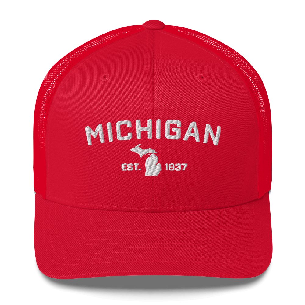 'Michigan EST 1837' Trucker Hat (Athletic Font)