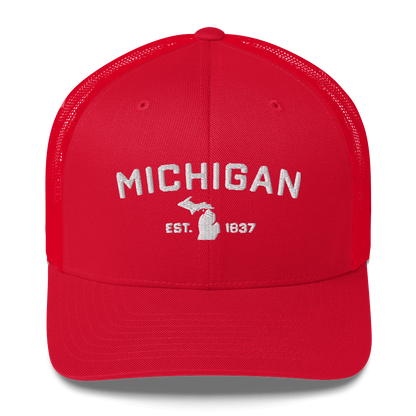 'Michigan EST 1837' Trucker Hat (Athletic Font)