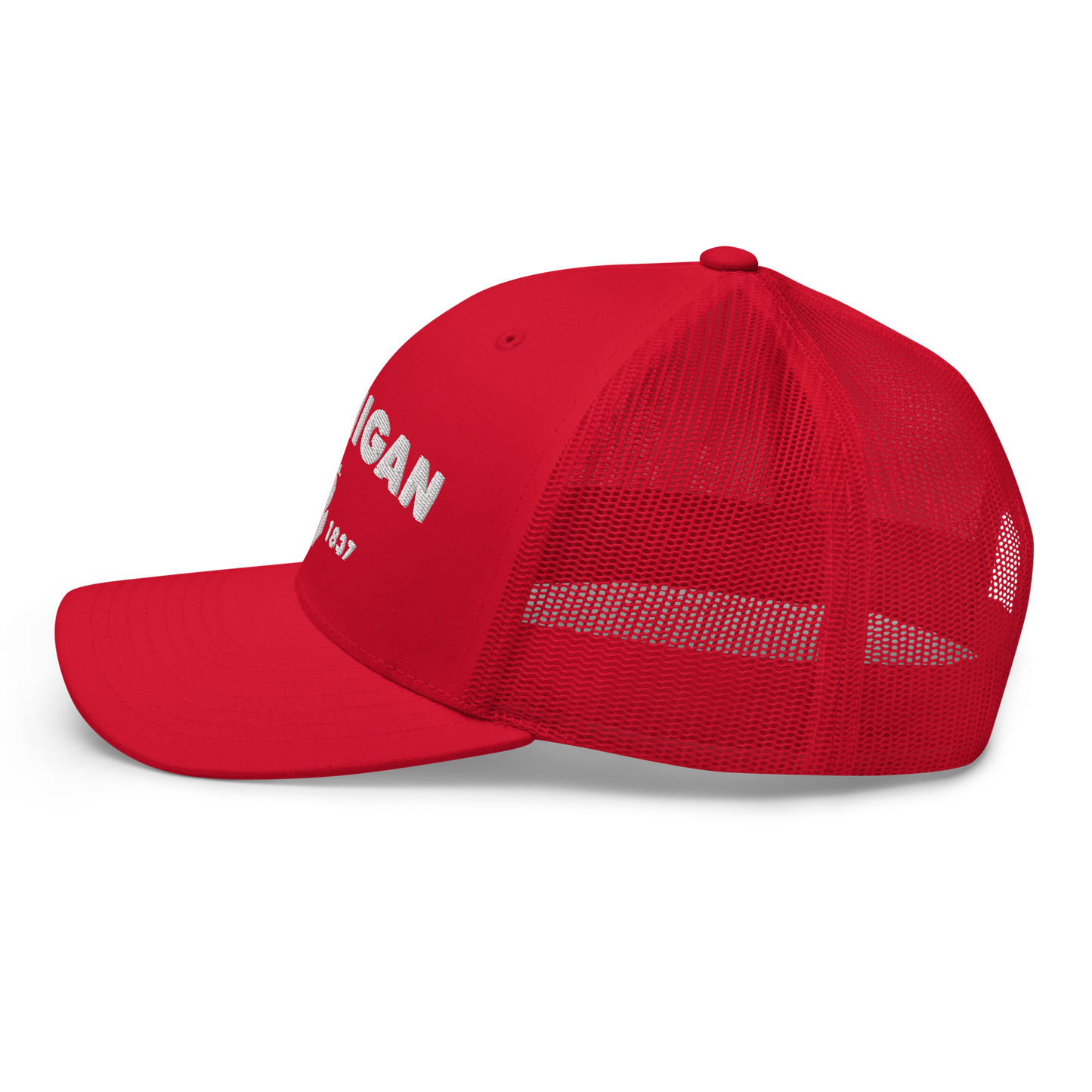 'Michigan EST 1837' Trucker Hat (Geometric Sans Font)