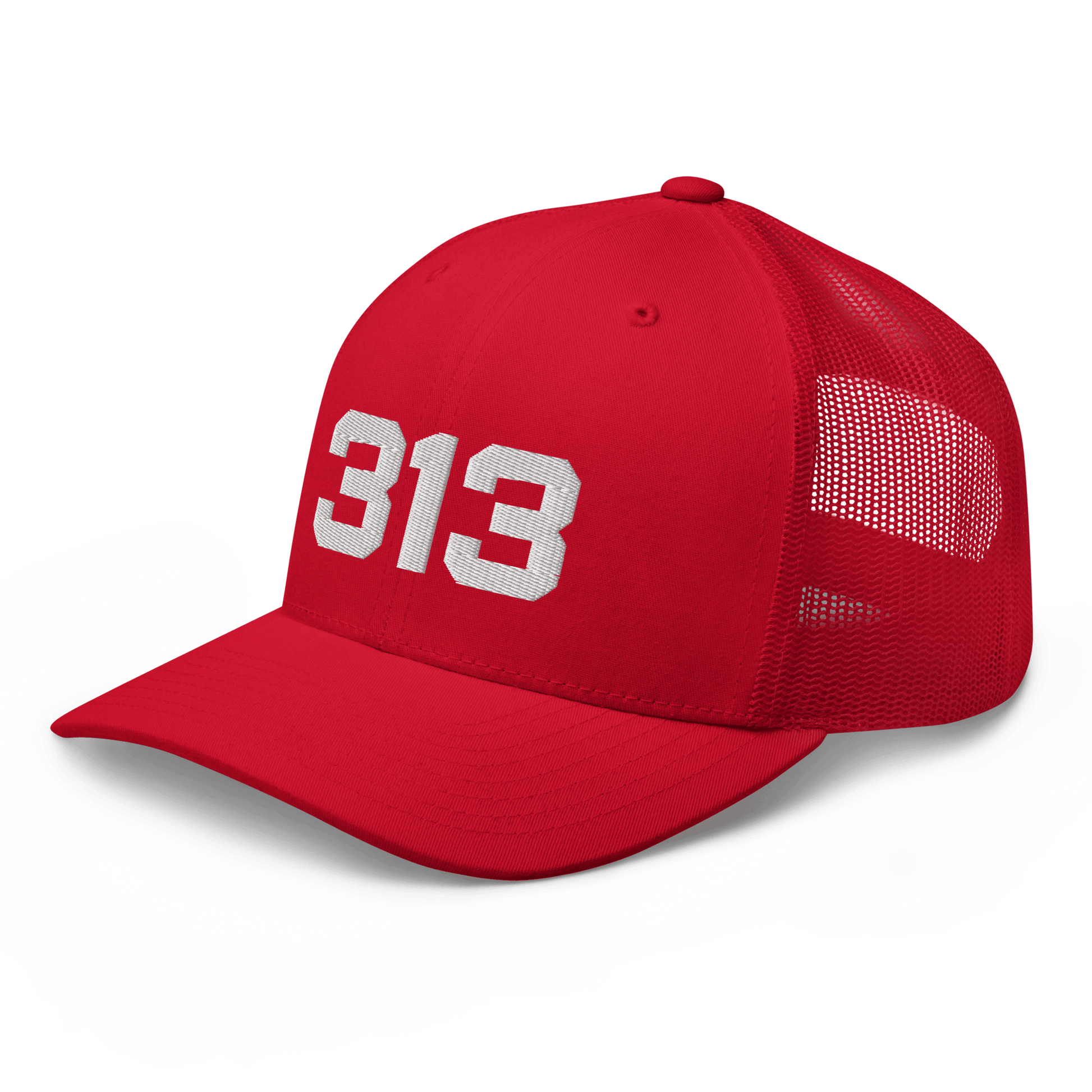 Detroit '313' Trucker Hat | White/Black Embroidery - Circumspice Michigan