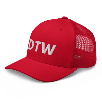 Detroit 'DTW' Trucker Hat | White/Black Embroidery - Circumspice Michigan