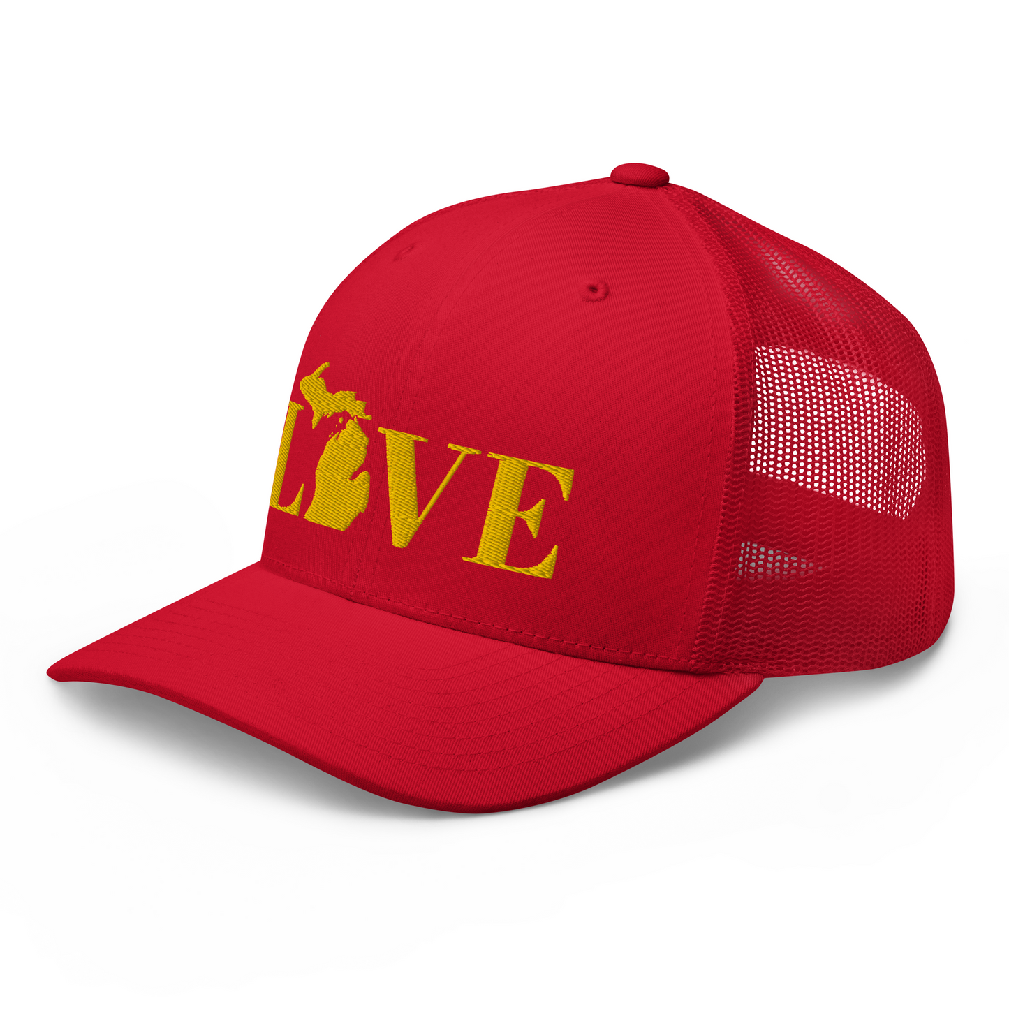 Michigan 'Love' Trucker Hat (Didone Font) | Gold Embroidery