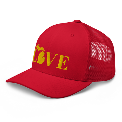 Michigan 'Love' Trucker Hat (Didone Font) | Gold Embroidery