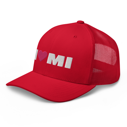 Michigan 'I ❤️ MI' Trucker Hat (French Olive Font)