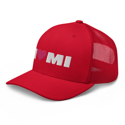 Michigan 'I ❤️ MI' Trucker Hat (French Olive Font)