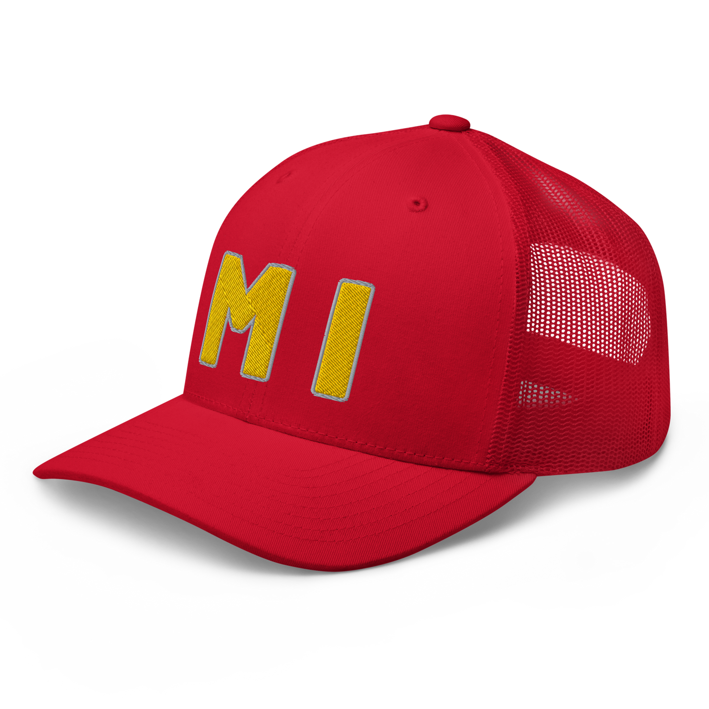 Michigan 'MI' Trucker Hat (1940s Baseball Font) | Gold Embroidery