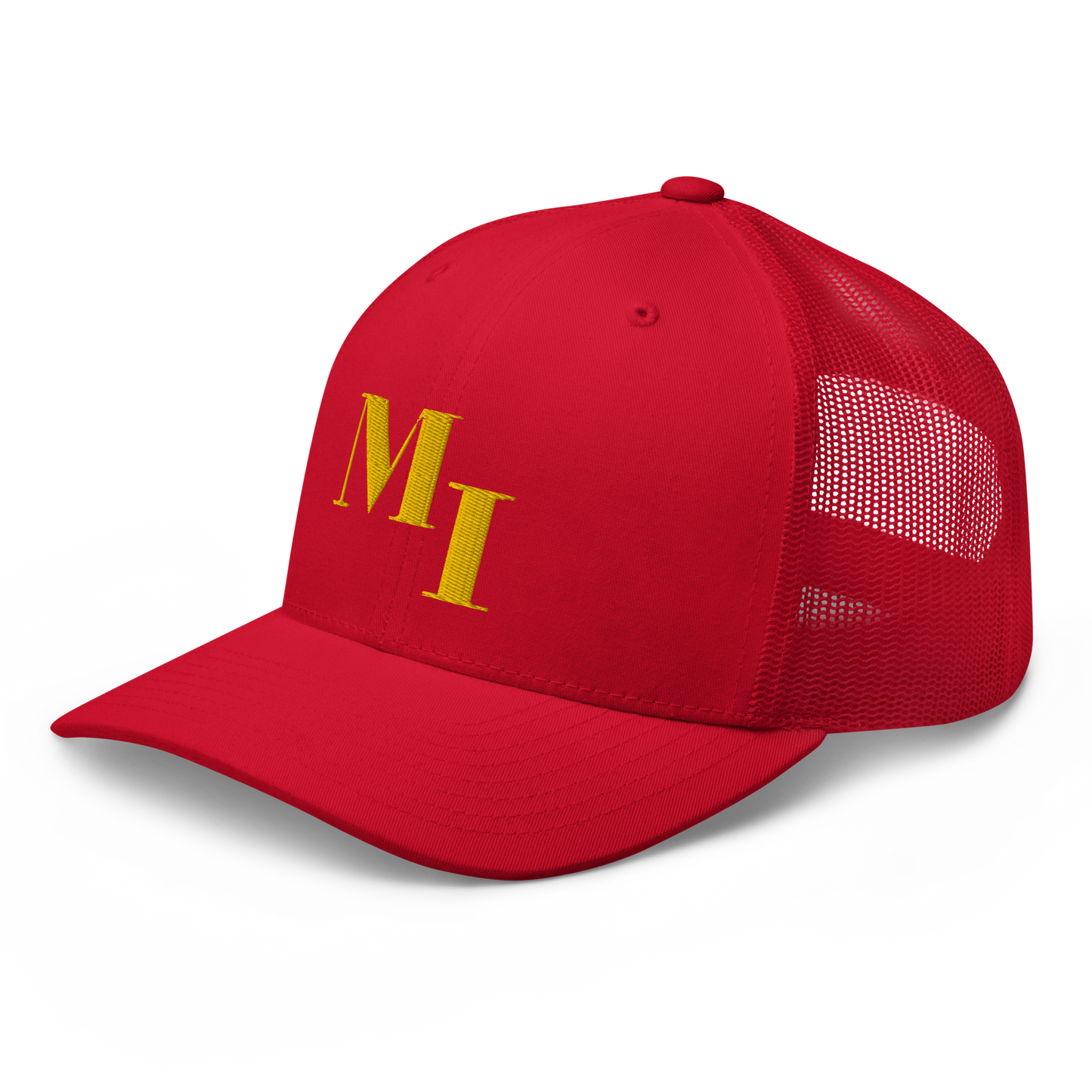 Michigan 'MI' Trucker Hat (Didone Logotype) | Gold Embroidery