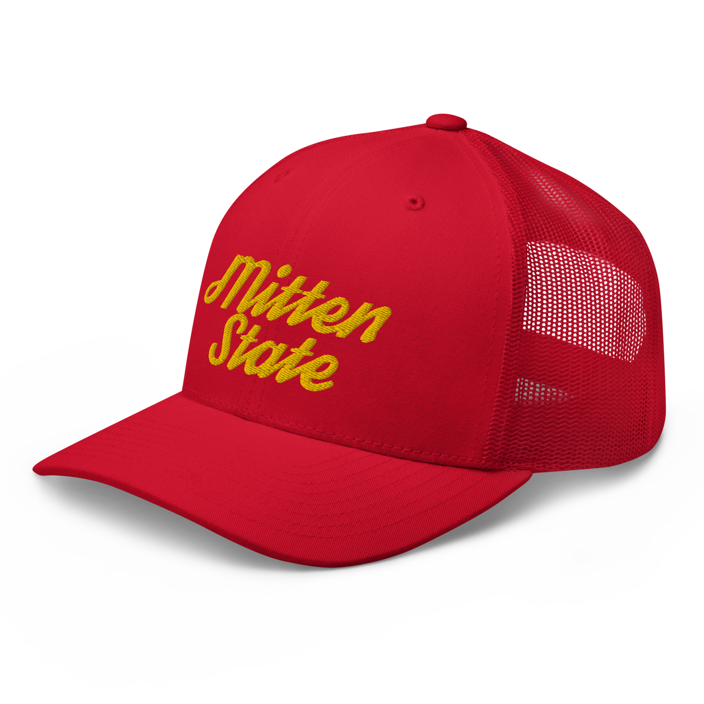 Michigan 'Mitten State' Trucker Hat (Script Font) | Gold Embroidery