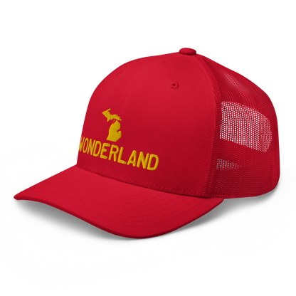 Michigan 'Wonderland' Trucker Hat (Licence Plate Font) | Gold Embroidery