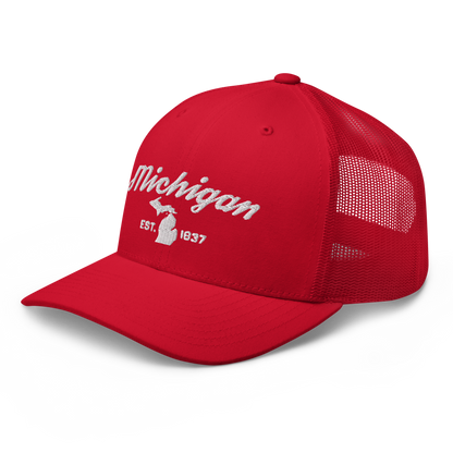 'Michigan EST 1837' Trucker Hat (Script Font)