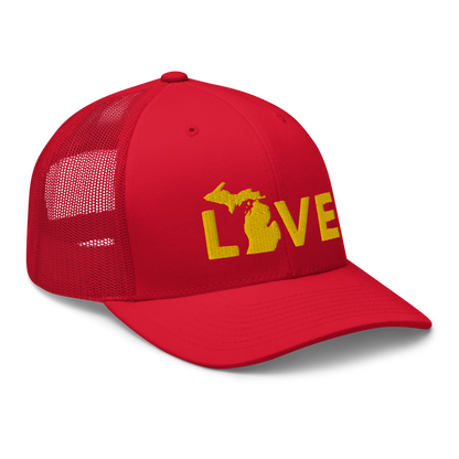 Michigan 'Love' Trucker Hat (Geometric Sans Font) | Gold Embroidery