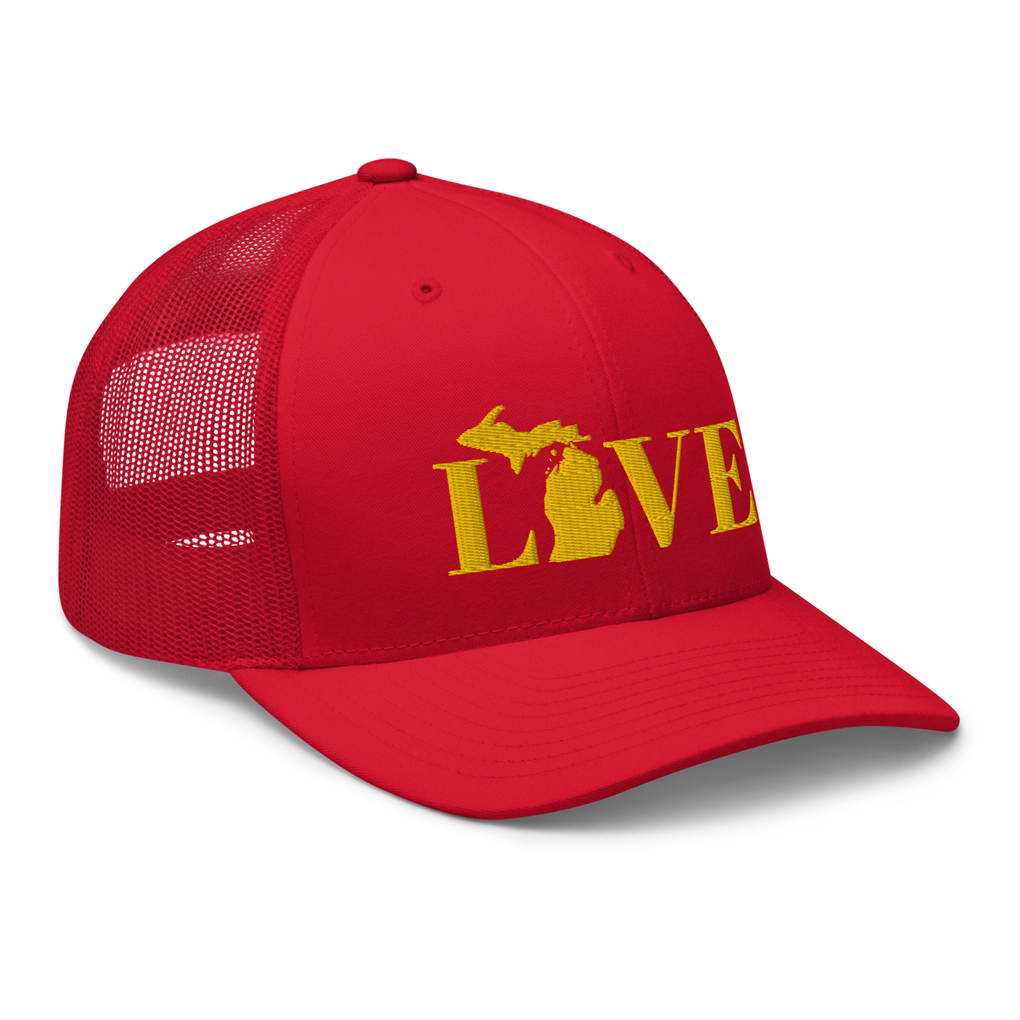 Michigan 'Love' Trucker Hat (Didone Font) | Gold Embroidery