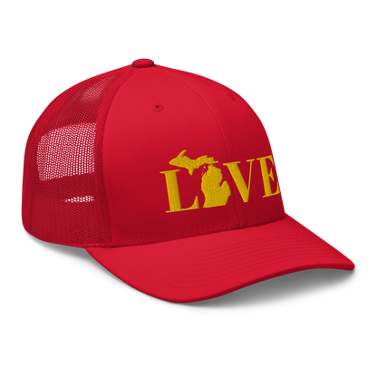 Michigan 'Love' Trucker Hat (Didone Font) | Gold Embroidery