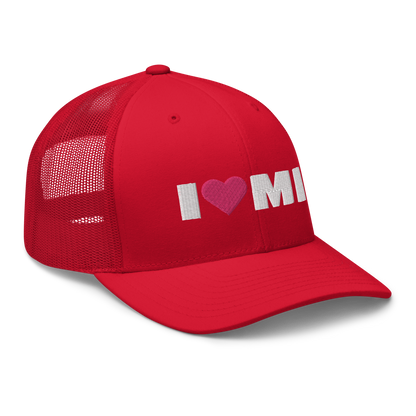 Michigan 'I ❤️ MI' Trucker Hat (French Olive Font)