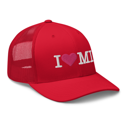 Michigan 'I ❤️ MI' Trucker Hat (Typewriter Font)