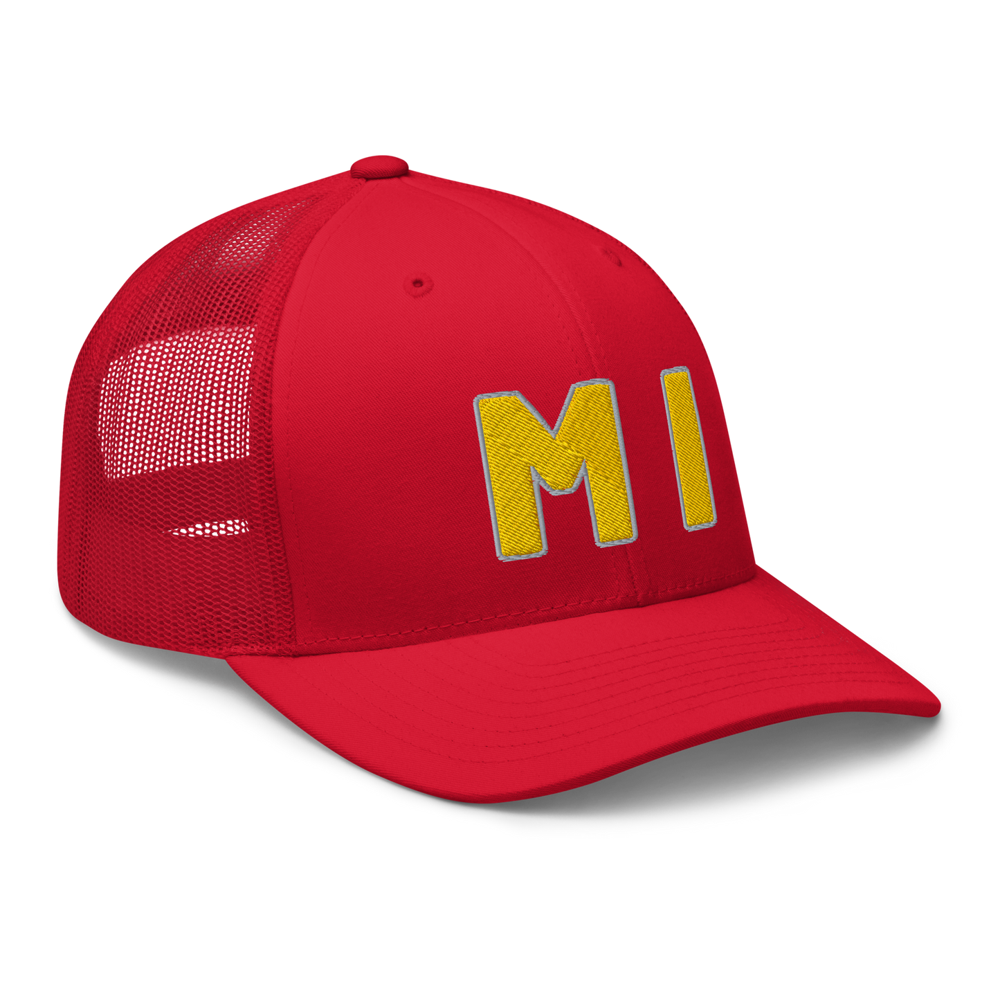 Michigan 'MI' Trucker Hat (1940s Baseball Font) | Gold Embroidery