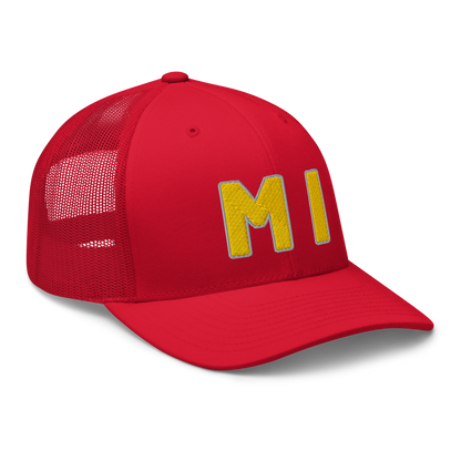 Michigan 'MI' Trucker Hat (1940s Baseball Font) | Gold Embroidery