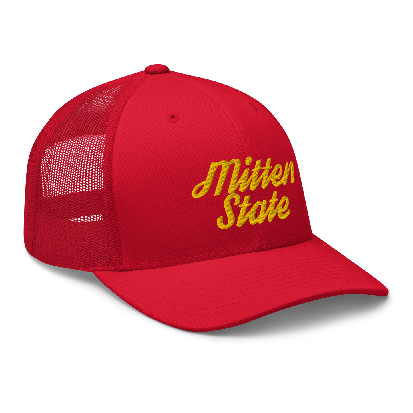 Michigan 'Mitten State' Trucker Hat (Script Font) | Gold Embroidery