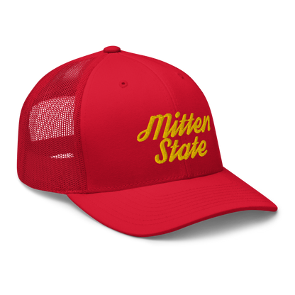 Michigan 'Mitten State' Trucker Hat (Script Font) | Gold Embroidery