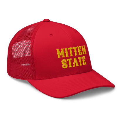 Michigan 'Mitten State' Trucker Hat (Western Font) | Gold Embroidery