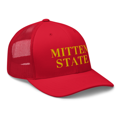 Michigan 'Mitten State' Trucker Hat (Didone Font) | Gold Embroidery