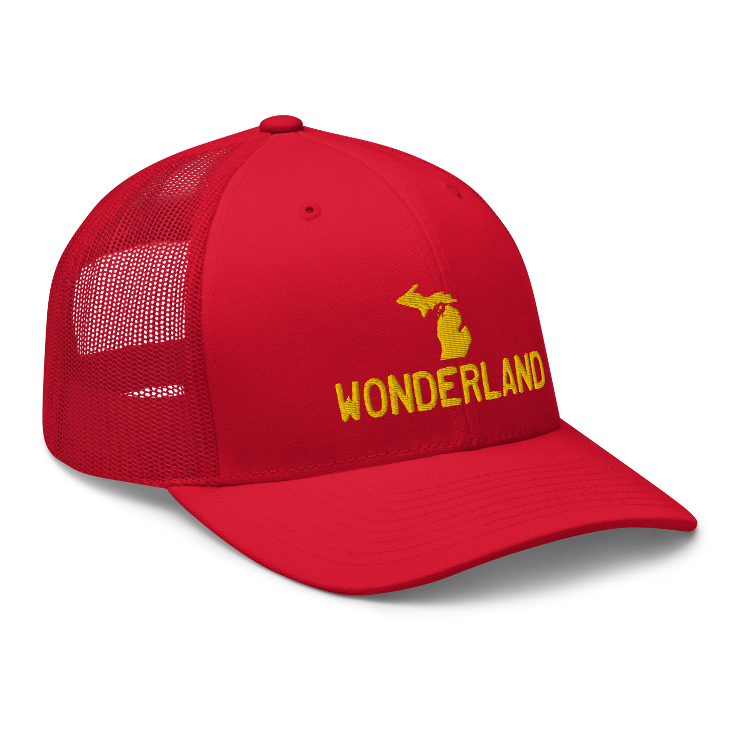 Michigan 'Wonderland' Trucker Hat (Licence Plate Font) | Gold Embroidery