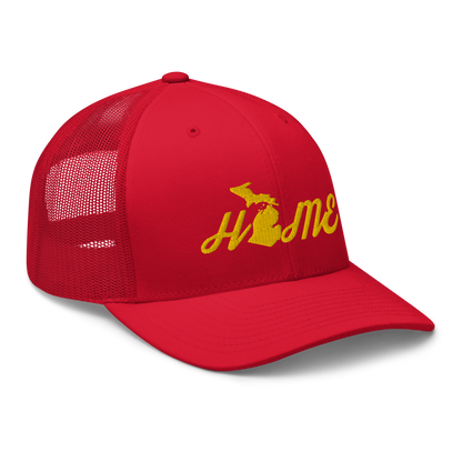 Michigan 'Home' Trucker Hat (Script Font) | Gold Embroidery