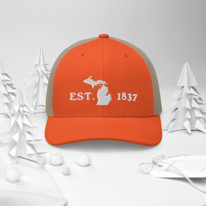 Michigan 'EST 1837' Trucker Hat (Woodcut Font)