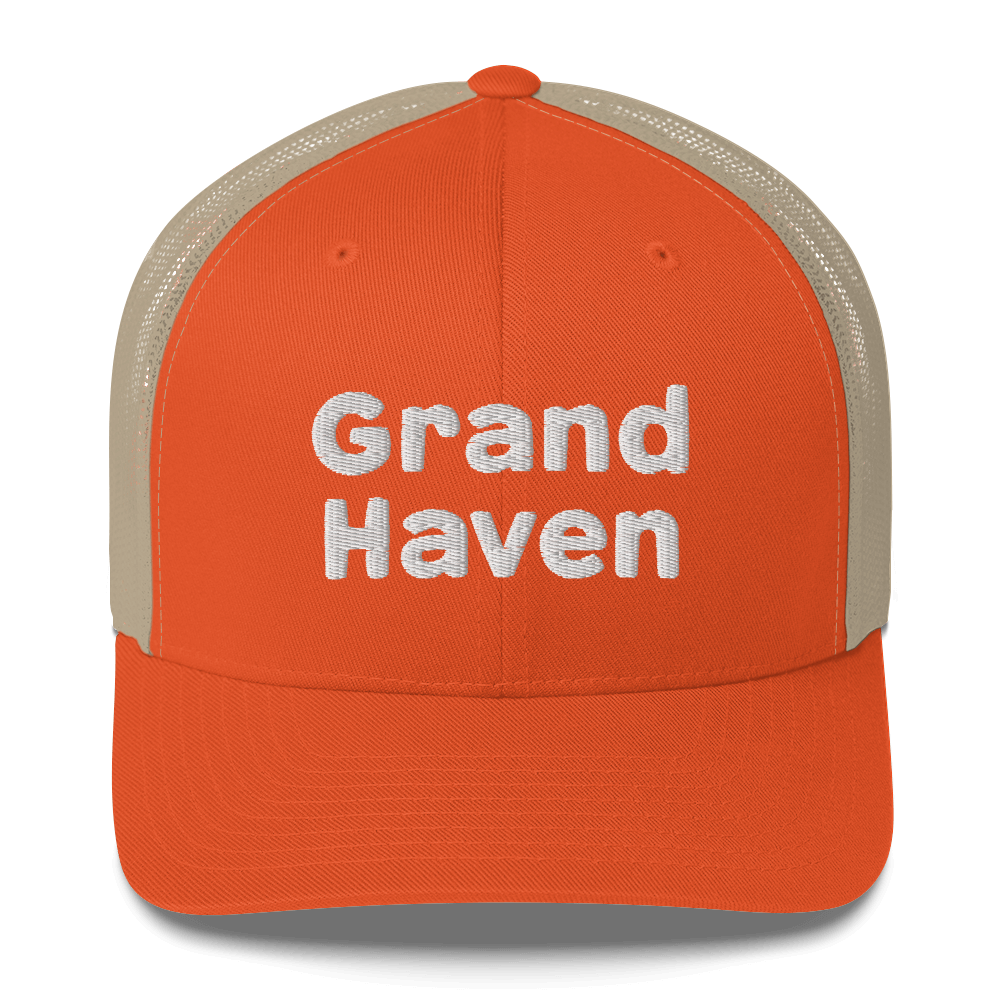 'Grand Haven' Trucker Hat | White/Black Embroidery