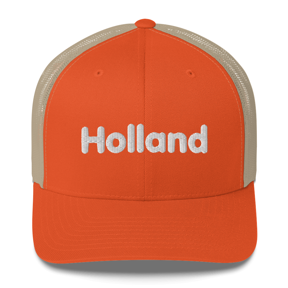 'Holland' Trucker Hat | White/Orange Embroidery