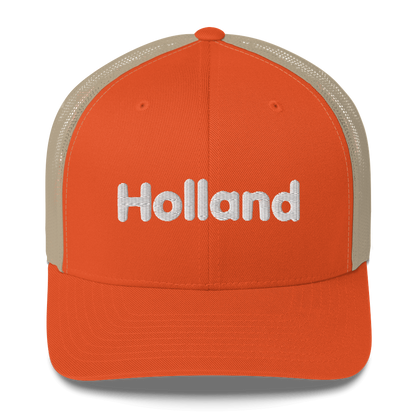 'Holland' Trucker Hat | White/Orange Embroidery