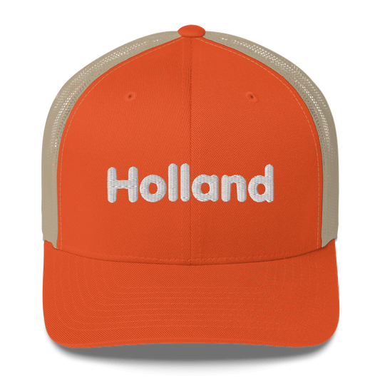 'Holland' Trucker Hat | White/Orange Embroidery